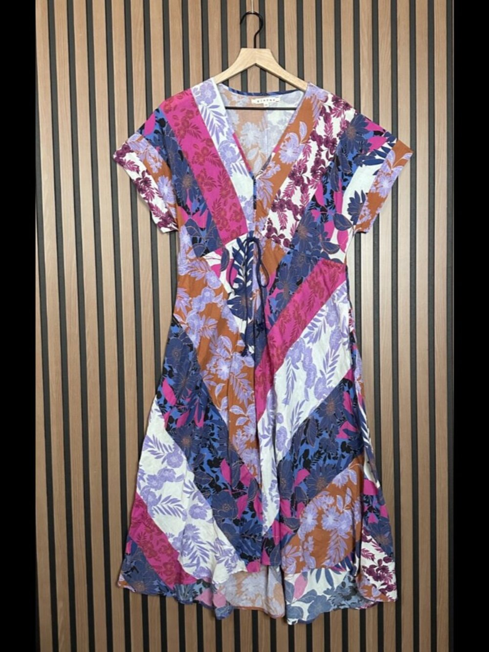 Xirena Midi Dress XS Womens Multicolor Kimono Dolman Short Sleeve Tie Up Floral